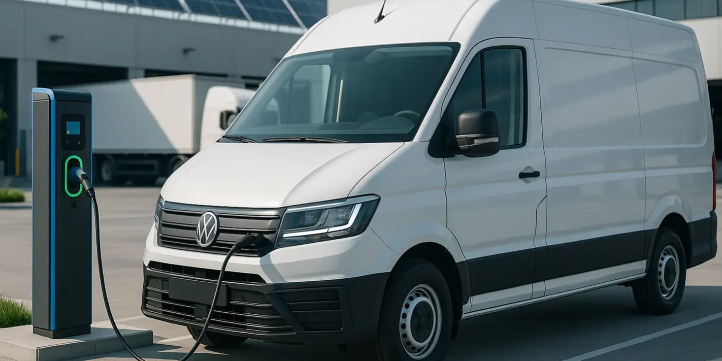 Wat de overstap naar elektrisch vervoer betekent voor de transportsector Elektrische bestelwagen laadt op bij modern laadstation in depot